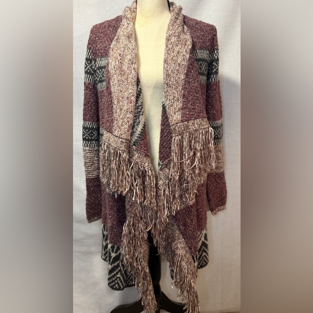Knox Rose Pink and Cream Fringed Cardigan
